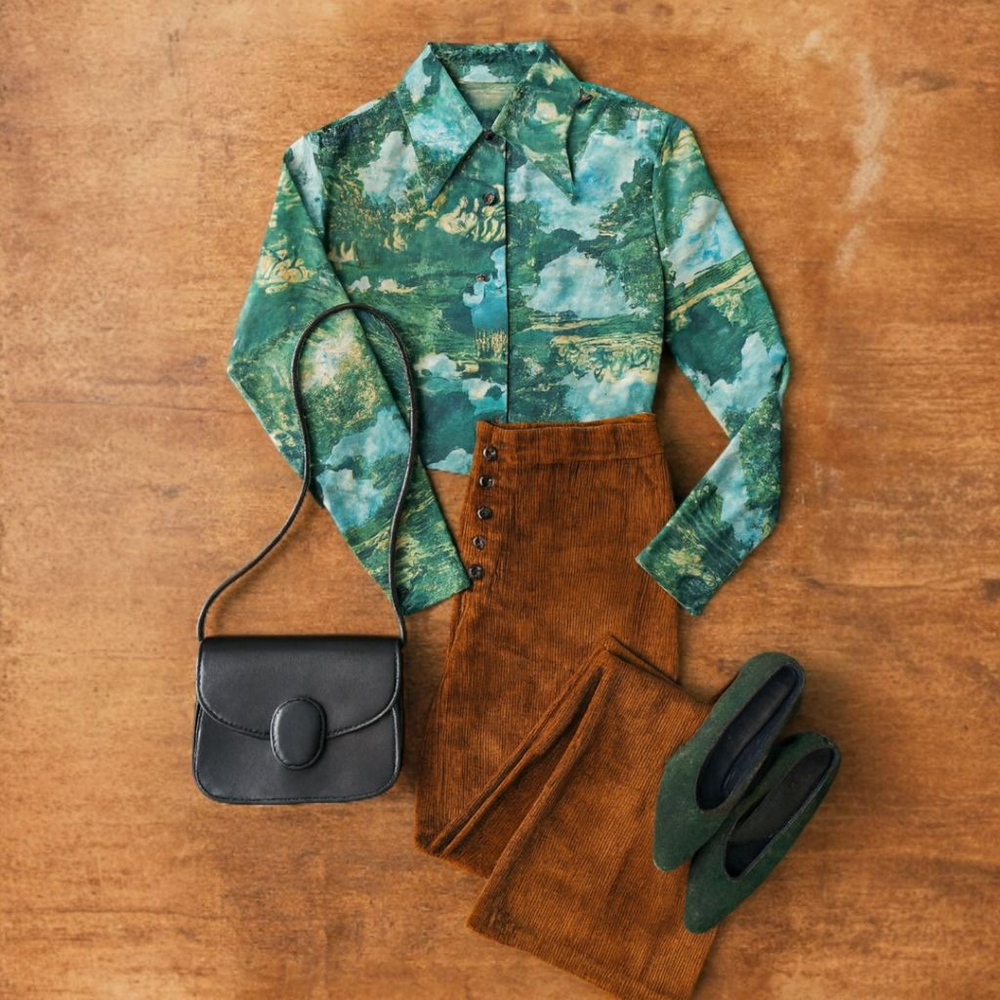Vintage 1970s Kennington California Disney Mickey Mini Print Mens Shirt